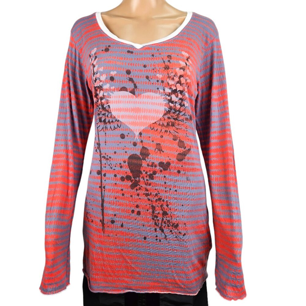 Erge shirt womens XL pink gray long sleeve relaxed lightweight distressed